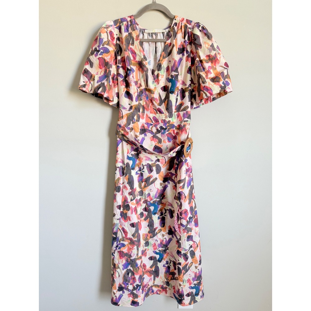 Marie Oliver Petaline Print Midi Dress Multi Color Floral V-Neck Small